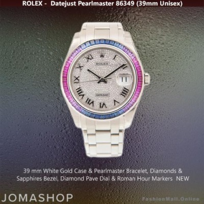 Rolex Pearlmaster White Gold Sapphires Bezel Diamond Pave Dial - NEW