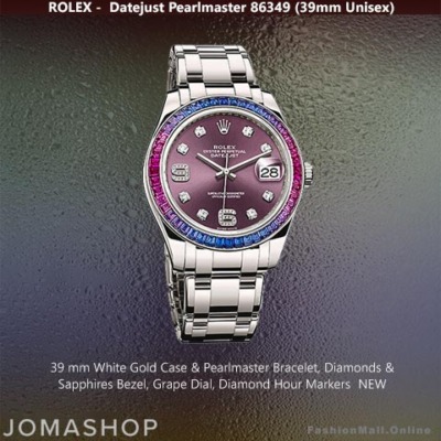 Rolex Pearlmaster Unisex White Gold Sapphires Bezel Grape Dial - NEW