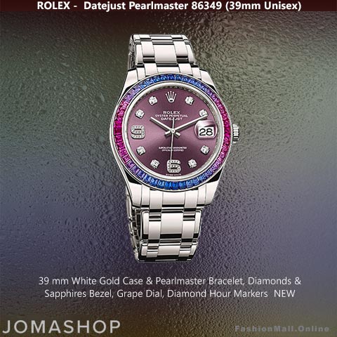 Rolex Pearlmaster Unisex White Gold Sapphires Bezel Grape Dial – NEW
