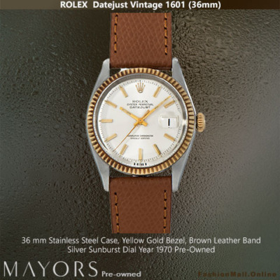Vintage Rolex Datejust 1601 Steel & Yellow Gold Brown Leather, Pre-Owned