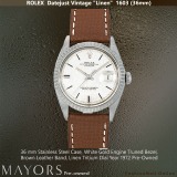 Vintage Rolex Datejust 1603 Steel Linen Dial Brown Leather, Pre-Owned