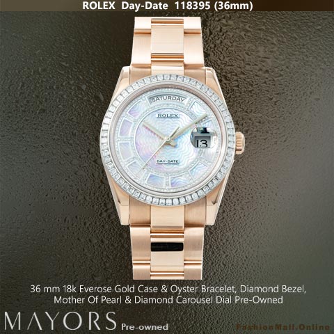 Rolex Day-Date Rose Gold Diamonds Mother Of Pearl Dial, Pre-Owned