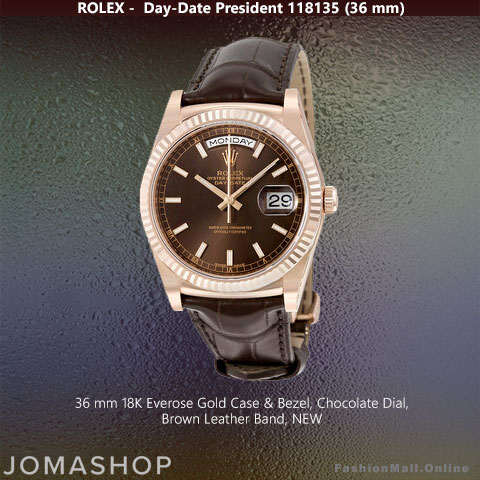 Rolex President Rose Gold Brown Leather Chocolate Dial, NEW