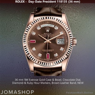 Rolex Day-Date Presidential 36mm Rose Gold Chocolate Dial Alligator Leather, NEW