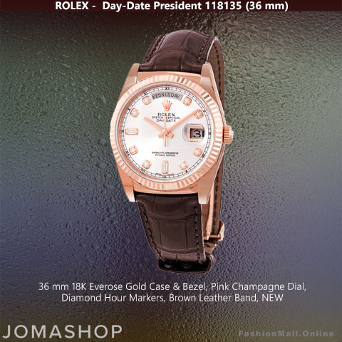 Rolex President Rose Gold Brown Leather 118135, NEW