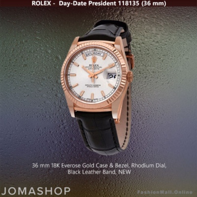 Rolex President Rose Gold Rhodium Black Leather 118135, NEW