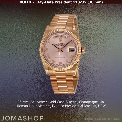 Rolex Day-Date Presidential 36mm Rose Gold Pink Champagne Dial, NEW