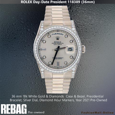 Rolex Day-Date President 118389 18k White Gold & Diamonds, Pre-Owned