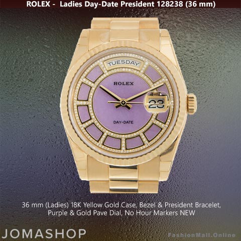 Rolex Day-Date President Yellow Gold Diamond Pave & Purple Dial, NEW