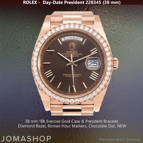 Rolex Day-Date President Everose Gold Diamonds Chocolate Dial, NEW