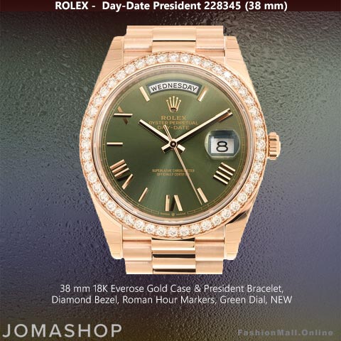 Rolex Day-Date President Everose Gold Diamonds Olive Green Dial, NEW