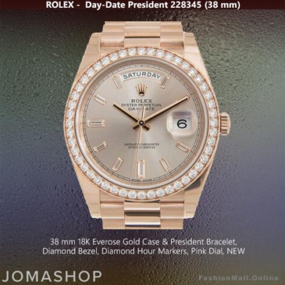 Rolex Day Date President Rose Gold Diamonds Pink Dial  228345, NEW