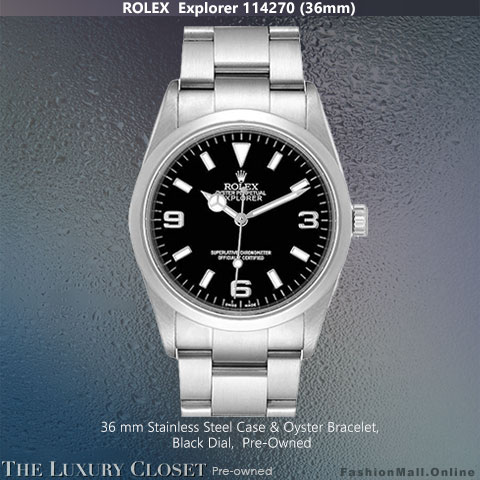 Rolex Explorer Steel Black Dial 36mm 114270, Pre-Owned