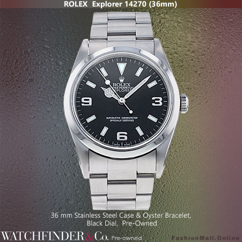 Rolex Explorer S Steel Black Dial 14270 36mm, Pre-Owned