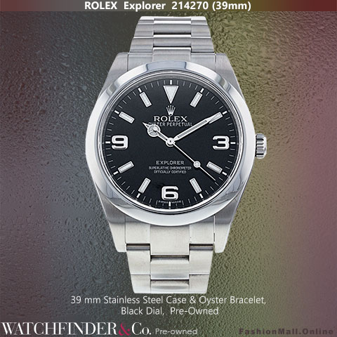 Rolex Explorer Steel Black Dial 214270 39mm, Pre-Owned
