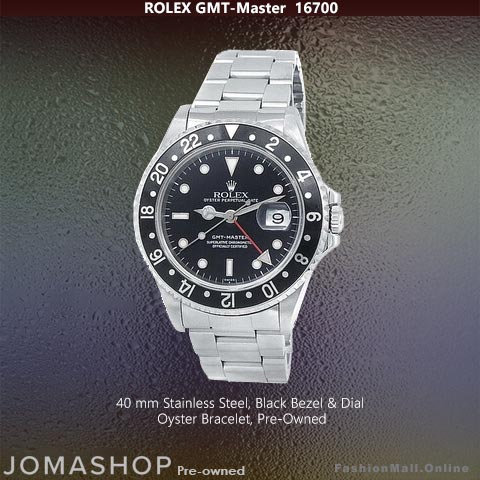 Rolex GMT Master 16700 Stainless Steel Black Bezel & Dial, Pre-Owned