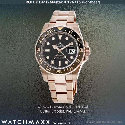 Rolex GMT Master II 126715 Everose Gold Rootbeer Black Dial, Pre-Owned