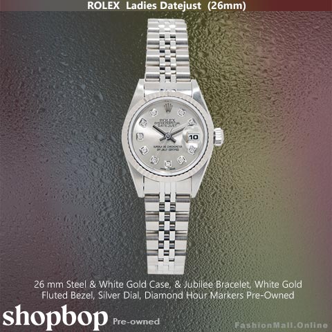 Rolex Datejust Steel White Gold Silver Dial 26mm Ladies, Pre-Owned