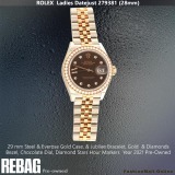 Ladies Rolex Datejust 28mm Steel Everose Gold Diamonds Jubilee Brown Dial, Pre-Owned