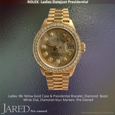 Ladies Rolex Datejust President Yellow Gold Diamonds Champagne, Pre-Owned