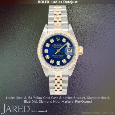 Ladies Rolex Datejust Steel Yellow Gold & Diamonds Blue Dial-Pre Owned