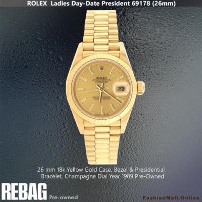 Ladies Rolex President 18k Yellow Gold Champagne Dial, Pre-Owned