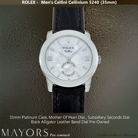 Mens Rolex Cellini Cellinium Platinum Mother Of Pearl Dial Leather -Pre-Owned