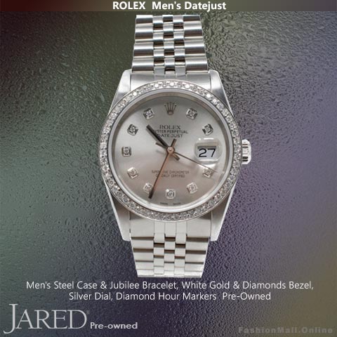 Steel White Gold & Diamonds Rolex Datejust Silver Dial, Pre-Owned