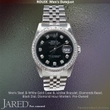 Rolex Datejust Black Dial Steel White Gold Diamonds, Pre-Owned