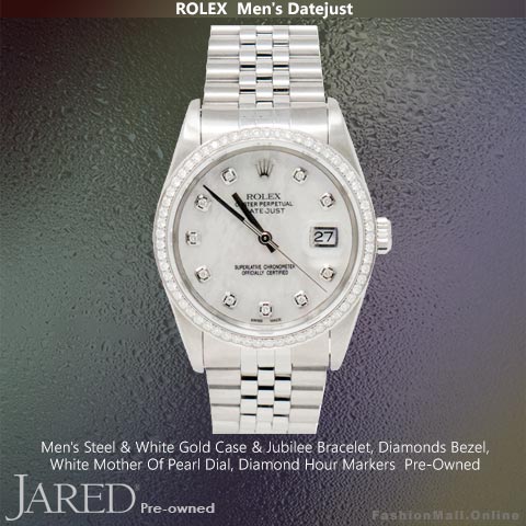 Mens Rolex Datejust Steel White Gold Diamonds Mother Of Pearl Dial-Pre Owned