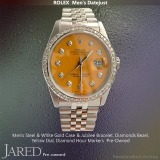 Mens Rolex Datejust Steel White Gold Diamonds Yellow Dial-Pre Owned