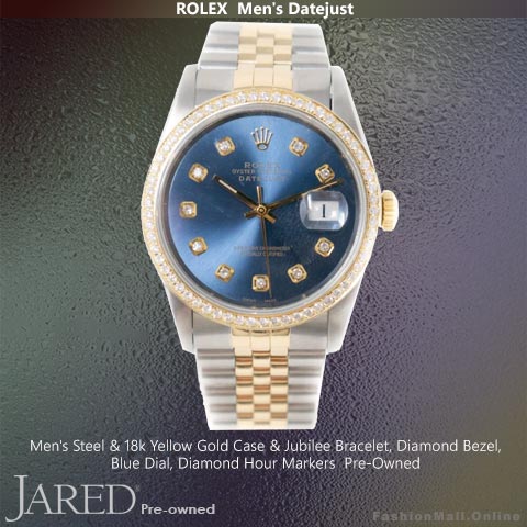 Mens Rolex Datejust Steel Yellow Gold Diamonds Blue Dial-Pre Owned