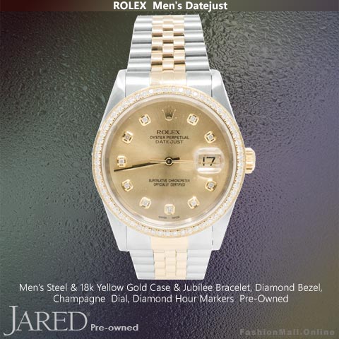 Mens Rolex Datejust Steel Yellow Gold Diamonds Champagne Dial-Pre Owned