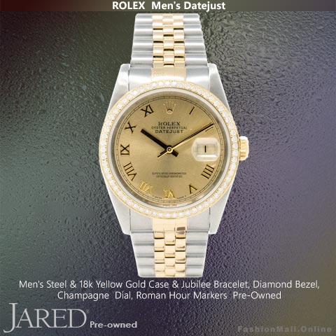 Mens Rolex Datejust Stainless Steel Yellow Gold Diamonds Champagne Dial-Pre Owned