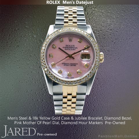 Mens Rolex Datejust Steel Yellow Gold Diamonds Pink Mother Of Pearl Dial-Pre Owned
