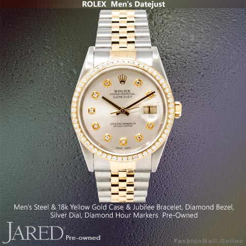 Mens Rolex Datejust Steel Yellow Gold Diamonds Silver Dial-Pre Owned