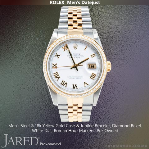 Mens Rolex Datejust Steel 18K Yellow Gold Diamonds White Dial-Pre Owned