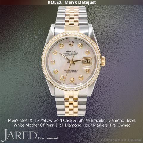 Mens Rolex Datejust Steel Yellow Gold Diamonds White Pearl Dial-Pre Owned