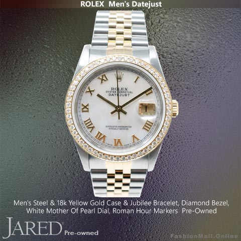 Mens Rolex Datejust Steel & Yellow Gold Diamonds Mother Of Pearl, Pre-Owned