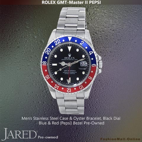 Rolex GMT-Master II Steel Blue Red Pepsi Black Dial, Stainless Steel Case & Oyster Bracelet, Blue & Red Bezel, Black Dial, Pre-Owned @ Jared