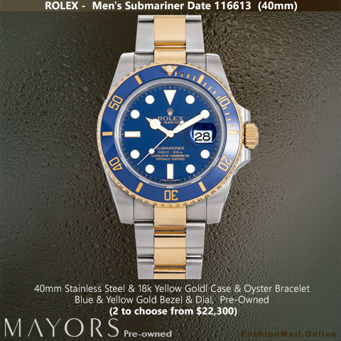 Rolex Submariner 116613 Steel Yellow Gold Blue Bezel & Dial, Pre-Owned