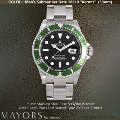 Rolex Submariner Kermit 16610 Steel Green Bezel Black Dial, Pre-Owned