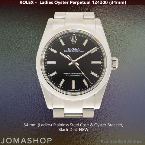 Ladies Rolex Oyster Perpetual Steel Black Dial,124200, 34mm, Stainless Steel Case & Oyster Bracelet, Black Dial, NEW @ Jomashop