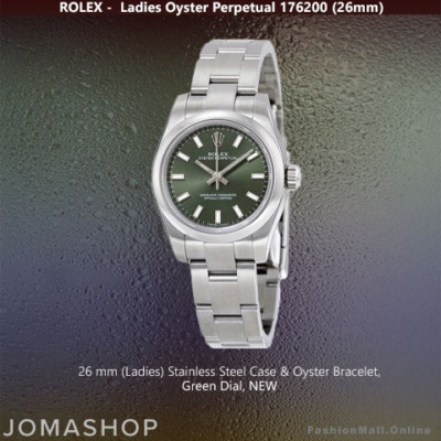 Ladies Rolex Oyster Perpetual 26mm Steel Olive Green Dial NEW