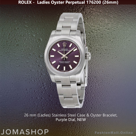 Ladies Rolex Oyster Perpetual 26mm Steel Purple Dial NEW
