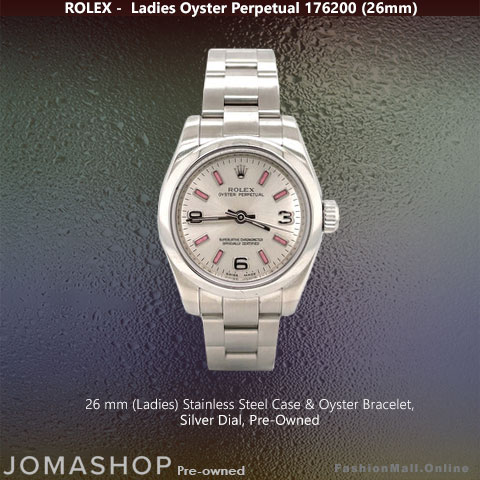 Ladies Rolex Oyster Perpetual 26mm Steel Silver Dial Pre-Owned