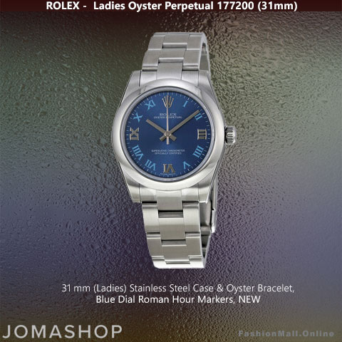 Ladies Rolex Oyster Perpetual 177200 Steel Blue NEW