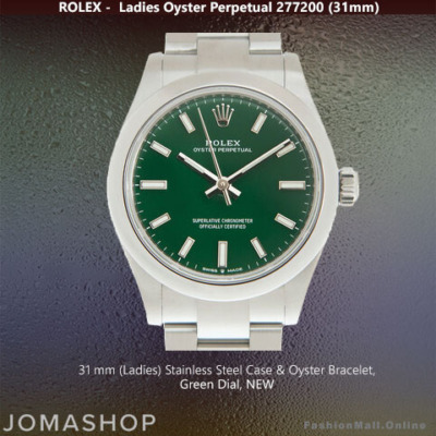 Ladies Rolex Oyster Perpetual 31mm Steel Green Dial NEW