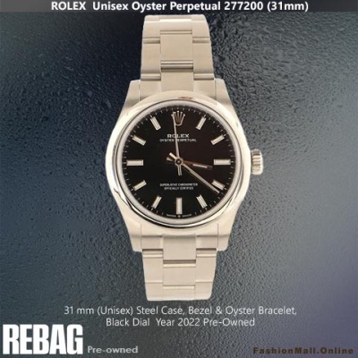 Rolex Oyster Perpetual 277200 Unisex Steel Black Dial, Pre-Owned