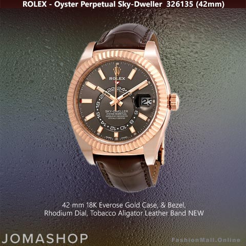 Rolex Sky Dweller Everose Gold Rhodium Dials Leather Band, NEW